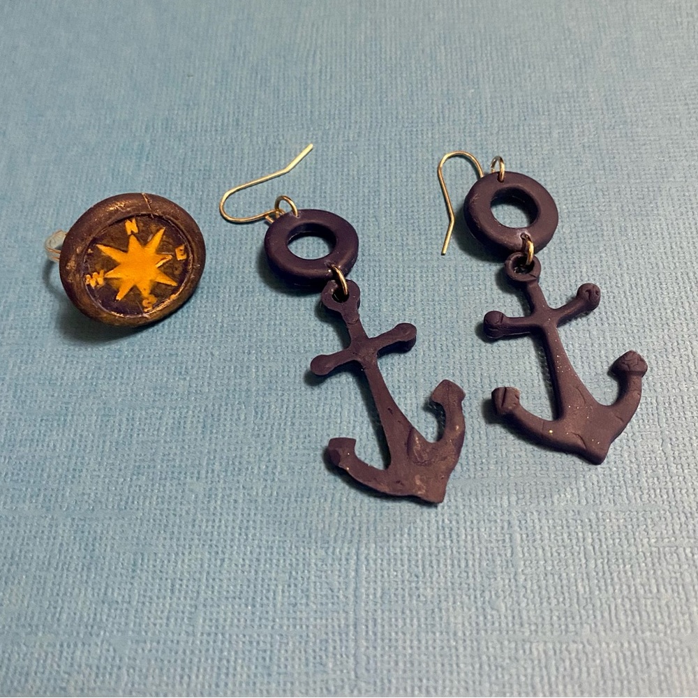 Handcrafted Set - Adjustable Ring And Earrings - image 2